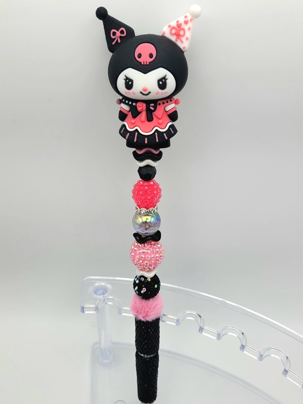 Kawaii Black & Pink Character Beaded Pen